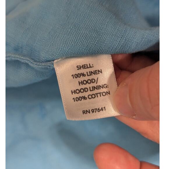 J. Jill Linen Button Down Hoodie Jacket Long Sleeve Tidal Blue Womens Large Top - Picture 4 of 5